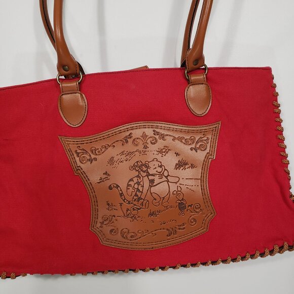 Disney  Winnie the Pooh  Red Canvas Shoulder Bag Handbag Purse  faux leather str - Picture 10 of 10